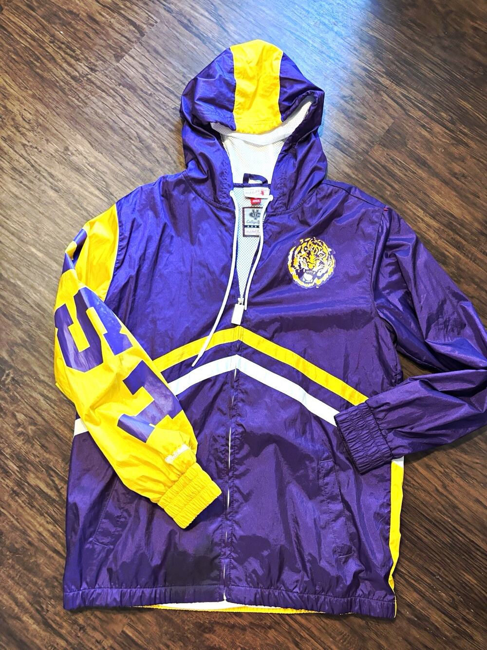 Mitchell & Ness LSU Tigers Purple/Gold/Hooded Full Zip Jacket Size L